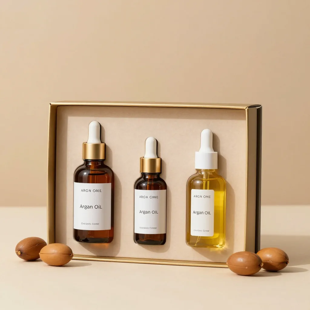 An argan oil gift set on a light background